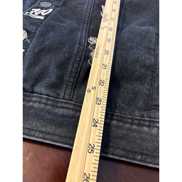 Washed Denim Distress Jean Jacket Men's Mad City Politically Incorrect sz M - Picture 6 of 12